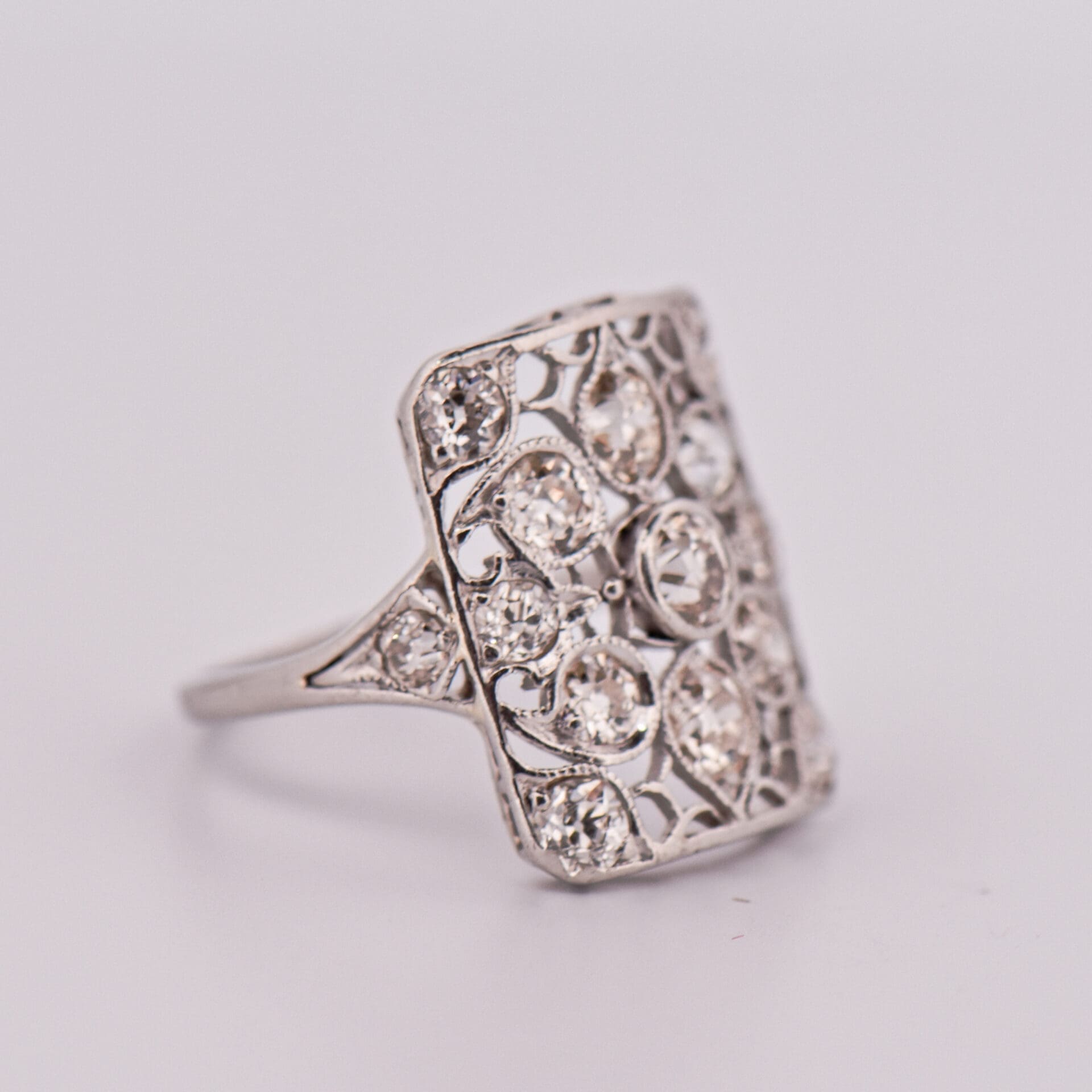 edwardian platinum and diamond rectangular filigree cluster ring 3