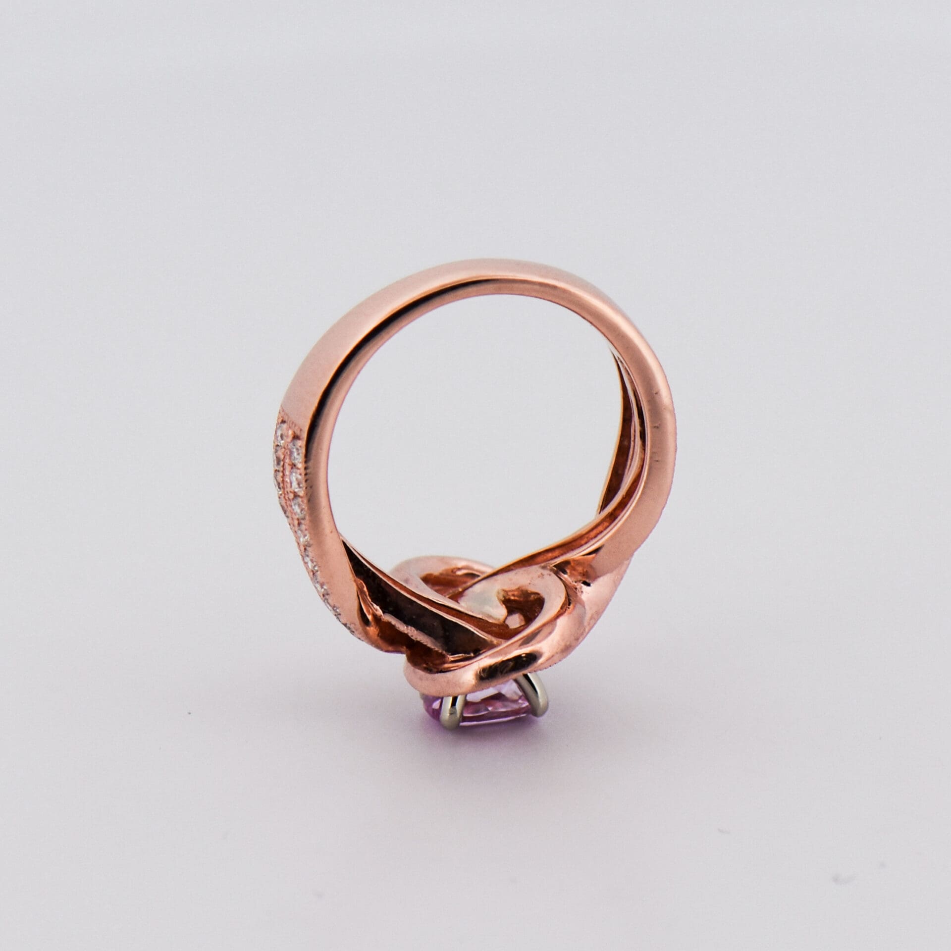 Rose Gold Pink Imperial Topaz & Diamond Knot Ring | Exquisite