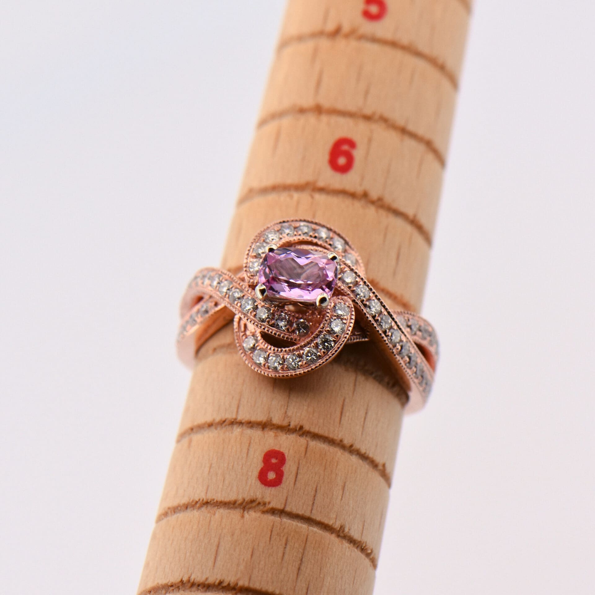 Rose Gold Pink Imperial Topaz & Diamond Knot Ring | Exquisite